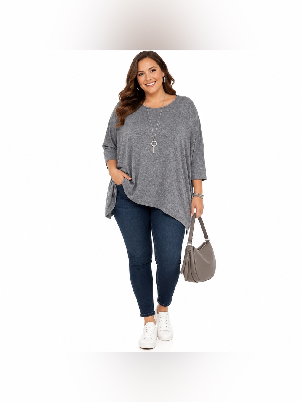 Terra & Sky Gray Hacci Knit Dolman Sleeve Top Plus Size 2X 20W-22W